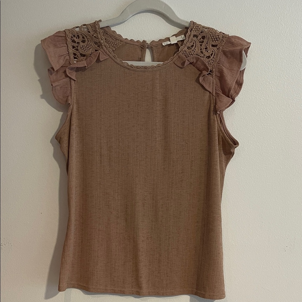 Mine Ruffled Lace Brown Blouse